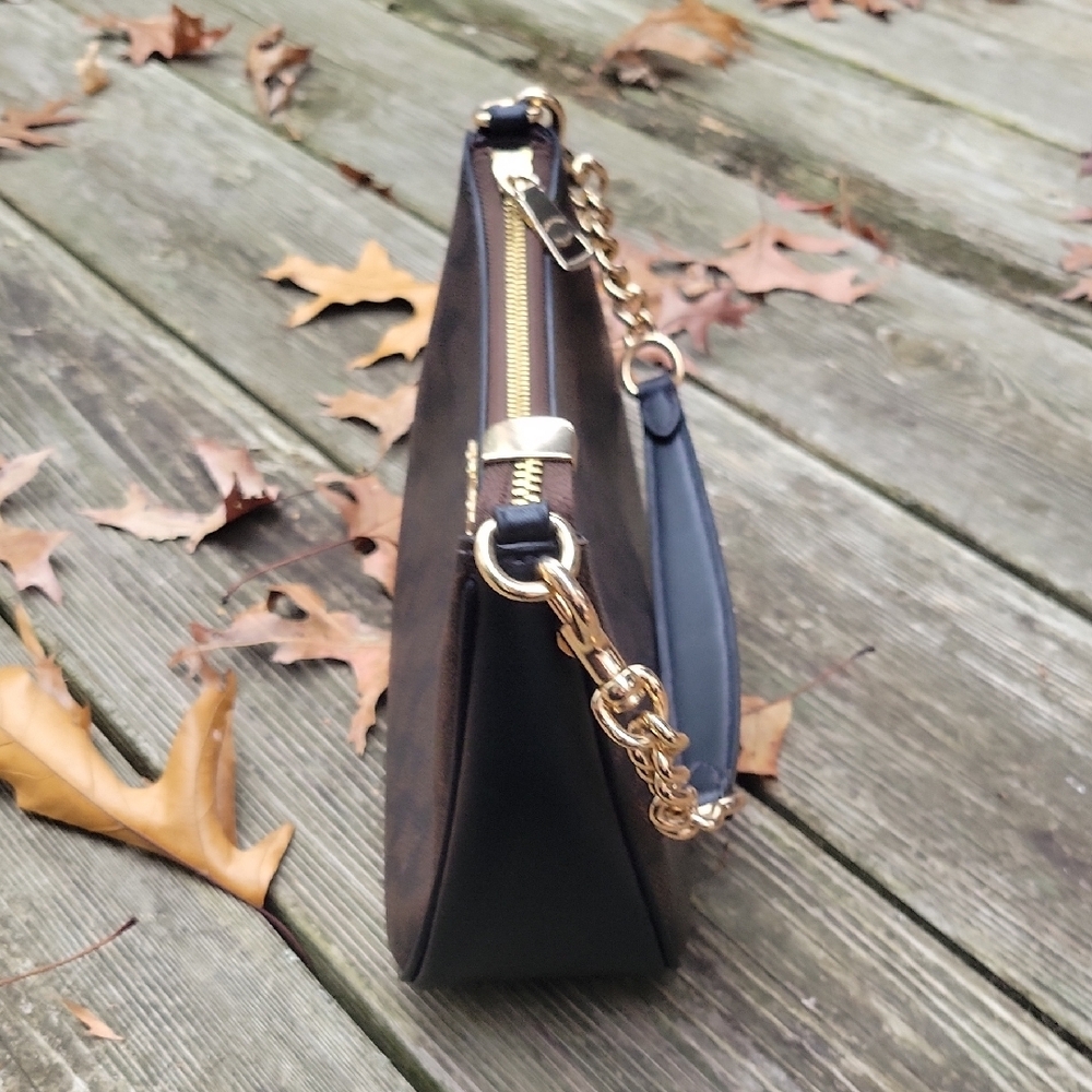 Coach Teri Shoulder Bag  Black and Walnut with Gold Accents - Picture 9 of 14